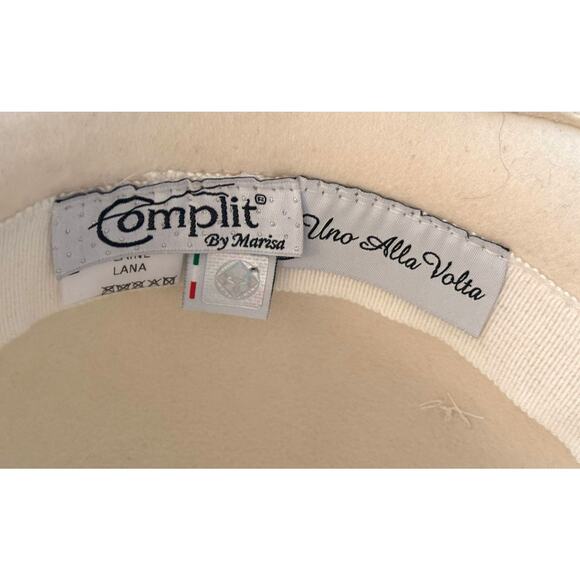 Complit by Marisa Designer 100% Wool Cream Cloche Hat Adorned One of Kind Bling - Picture 8 of 9